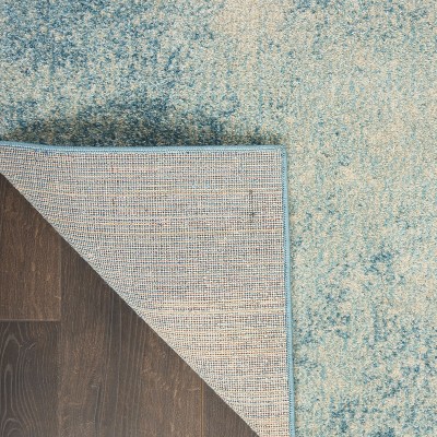 Handmade Rectangular Navy and Light Blue Geometric Synthetic Rug 9' x 12'