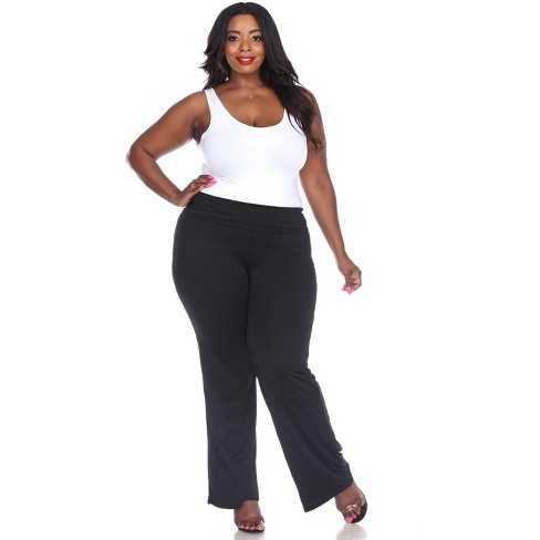 Elegant Solid Flare Leg Black Plus Size Pants (Women's) 