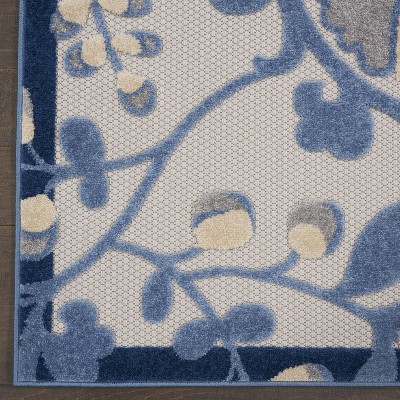 Blue and Grey Floral Synthetic Flat Woven Rug, 3' x 5'