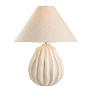 Uttermost Javary Matte Beige Table Lamp – 27.5"H Porcelain Sculpted Base with Brass Accents & Linen Shade - 1 of 4