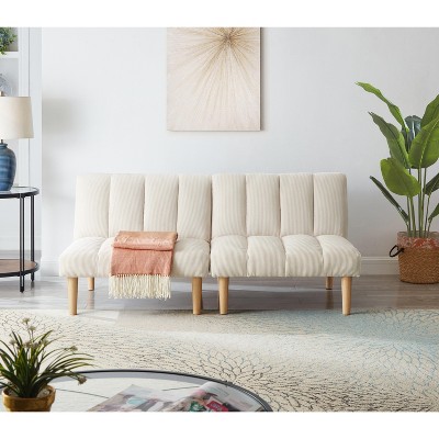 CAVINAS 65.75" Corduroy Sofa Bed Minimalist Upholstered Convertible Sofa Bed Sleeper with Wooden Legs for Apartment