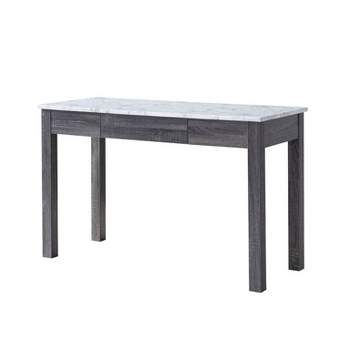 FC Design Modern Two-Toned 34"W Home Office Writing Desk with Faux White Glossy Marble Top in Distressed Grey Finish