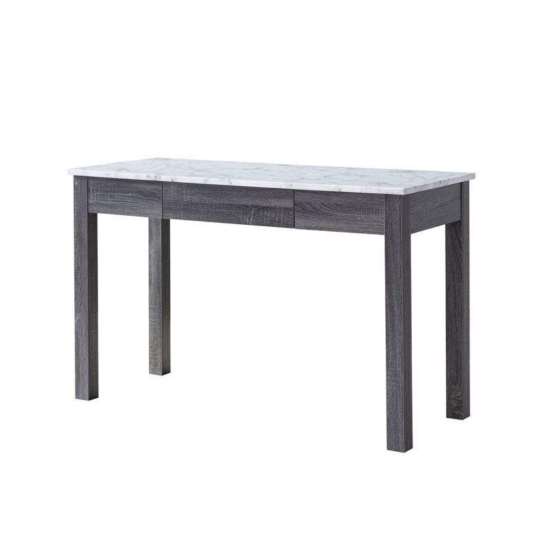 FC Design Modern Two-Toned 34"W Home Office Writing Desk with Faux White Glossy Marble Top in Distressed Grey Finish, 1 of 6