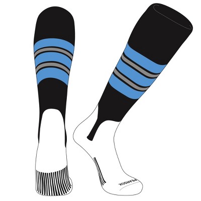 PEAR SOX OTC Baseball Softball Stirrup Socks (E, 5in) Black, Sky Blue, Silver
