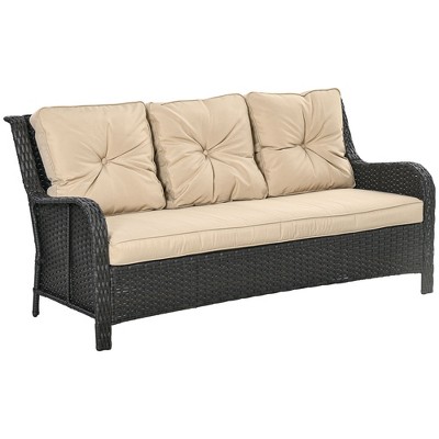 Outsunny Thick Cushioned 3-Seater Outdoor Sofa, Curved Armrests Outdoor Couch