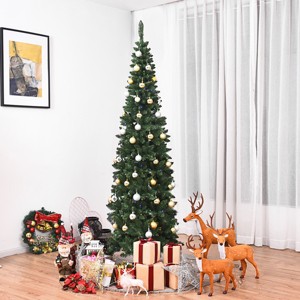 Costway 4.5\6.5\7.5ft Pre-Lit Hinged Pencil Christma Multicolor Lights - 1 of 4