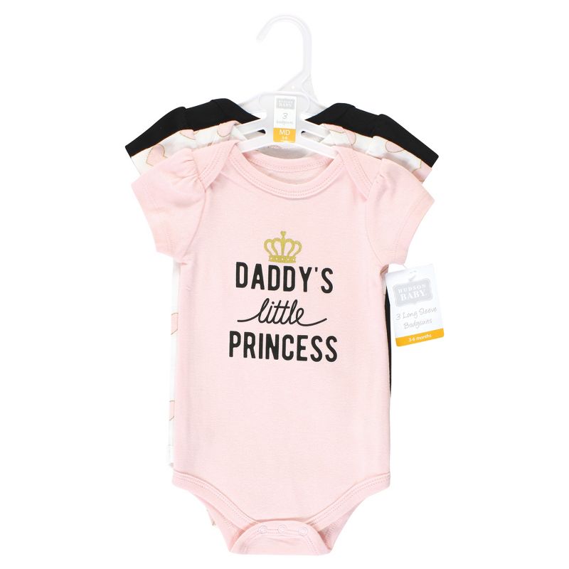 Hudson Baby Infant Girl Cotton Bodysuits, Daddys Little Princess 3-Pack, 2 of 6