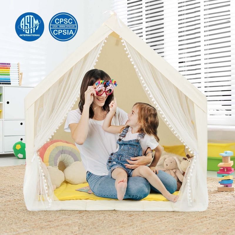 Costway Large Play Tent  Kids & Toddlers Playhouse with Washable Cotton Mat, Star Lights, 5 of 11