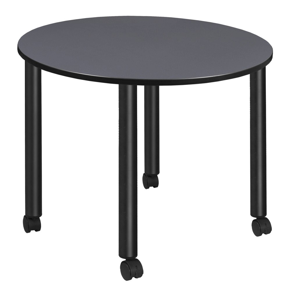 Photos - Dining Table 48" Large Kee Round Breakroom  with Mobile Legs Gray/Black - R