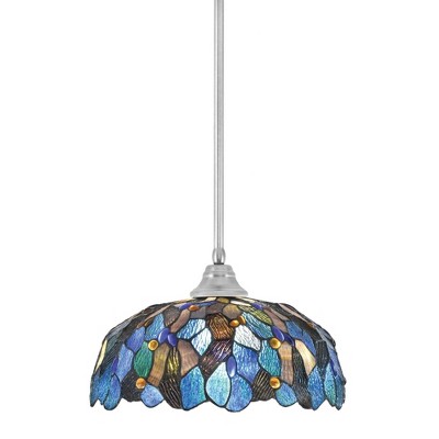 Toltec Lighting Any 1 - Light Pendant in  Brushed Nickel with 16" Blue Mosaic Art Glass Shade