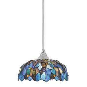 Toltec Lighting Any 1 - Light Pendant in  Brushed Nickel with 16" Blue Mosaic Art Glass Shade - 1 of 1