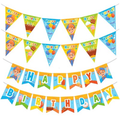 Treasures Gifted Blippi Birthday Banner & Pennants Kit - Blippi Party Supplies