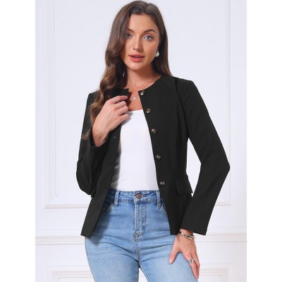 INSPIRE CHIC Women's Business Casual Collarless Button Down Fitted Office Jacket with Pockets Blazers X-Large Black — фото 4