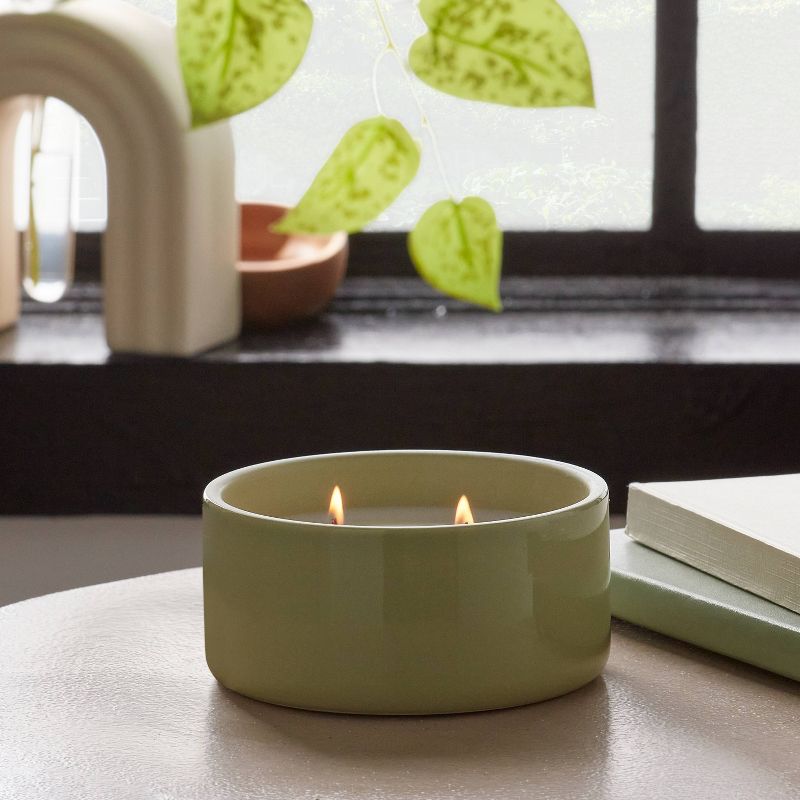 2-Wick Glossy Ceramic Citron and Sands Wooden Wick Jar Candle Light Green 8oz - Threshold&#8482;, 3 of 7