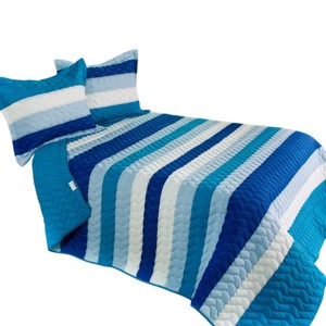 Slickblue Full/Queen, Cozy Hand-Stitched Reversible Quilt and Shams, Quilt Set, TC Fabric, Stripes, 3 Colors, 3 Piece - 1 of 4