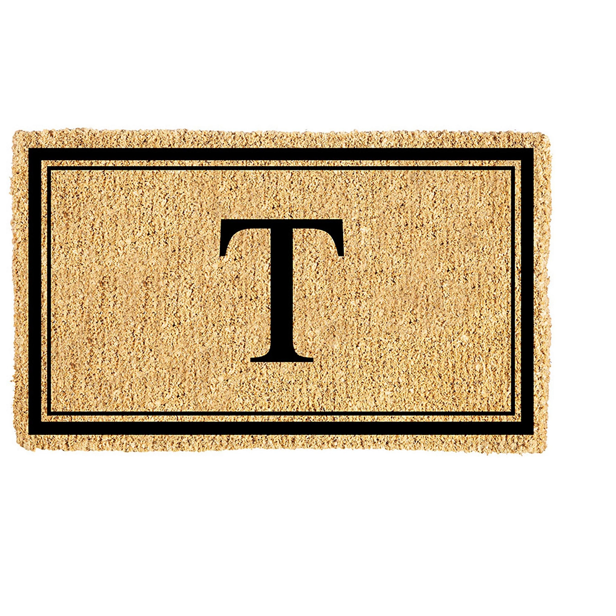 Evergreen Monogram Indoor Outdoor 100% Natural Coir Doormat 28" x 16" | Letter "T"