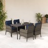 vidaXL 5-Piece Patio Dining Set - Gray Poly Rattan with Navy Cushions, Tempered Glass Tabletop, Weather-Resistant Outdoor Seating - 2 of 4