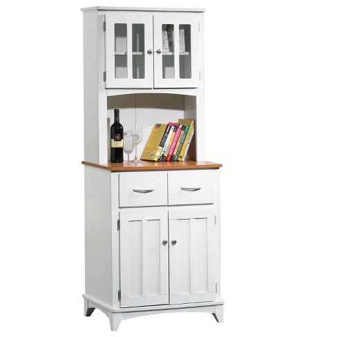 Lavish Home Microwave Stand with Drawer - Rolling Storage Cabinet with Doors and Locking Wheels - Freestanding Kitchen Storage, White and Gray