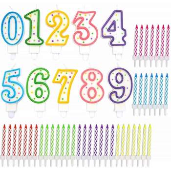 Blue Panda 154-Piece Numbers 0-9 and Rainbow Stripes Birthday Cake Topper Candles with Holders for Party Decor