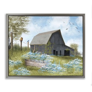 Stupell Industries Blue Floral Country Garden Black Framed Floater Canvas Wall Art - 1 of 4