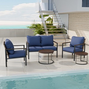 EAGLE PEAK Sunset Dune 6 Piece Collection Modern Outdoor Furniture Set, Patio Wicker Lounge Wood Grain - 1 of 4