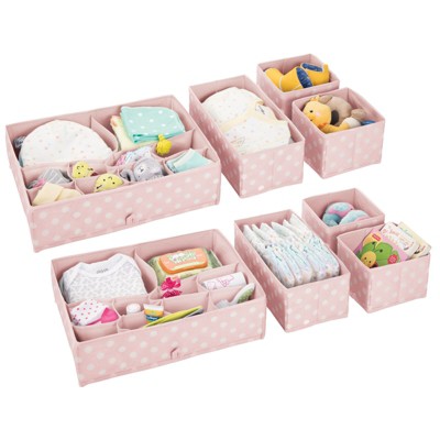 Image of mDesign Fabric Nursery/Playroom Divided Drawer Organizer Storage Bin, 2 Pack - Light Pink/White