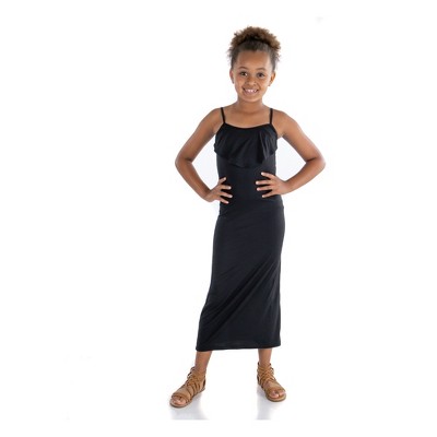 24seven Comfort Apparel Girls Solid Color Strapless Tube Maxi