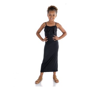 24seven Comfort Apparel Girls Ruffle Spaghetti Strap Maxi Dress - 1 of 4