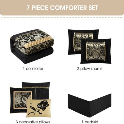 Luxurious Black and Gold Queen Microfiber Comforter Set