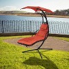 72.83'' Orange Hanging Chaise Lounger with Removable Canopy, Outdoor Swing Chair with Built-in Pillow - 4 of 4
