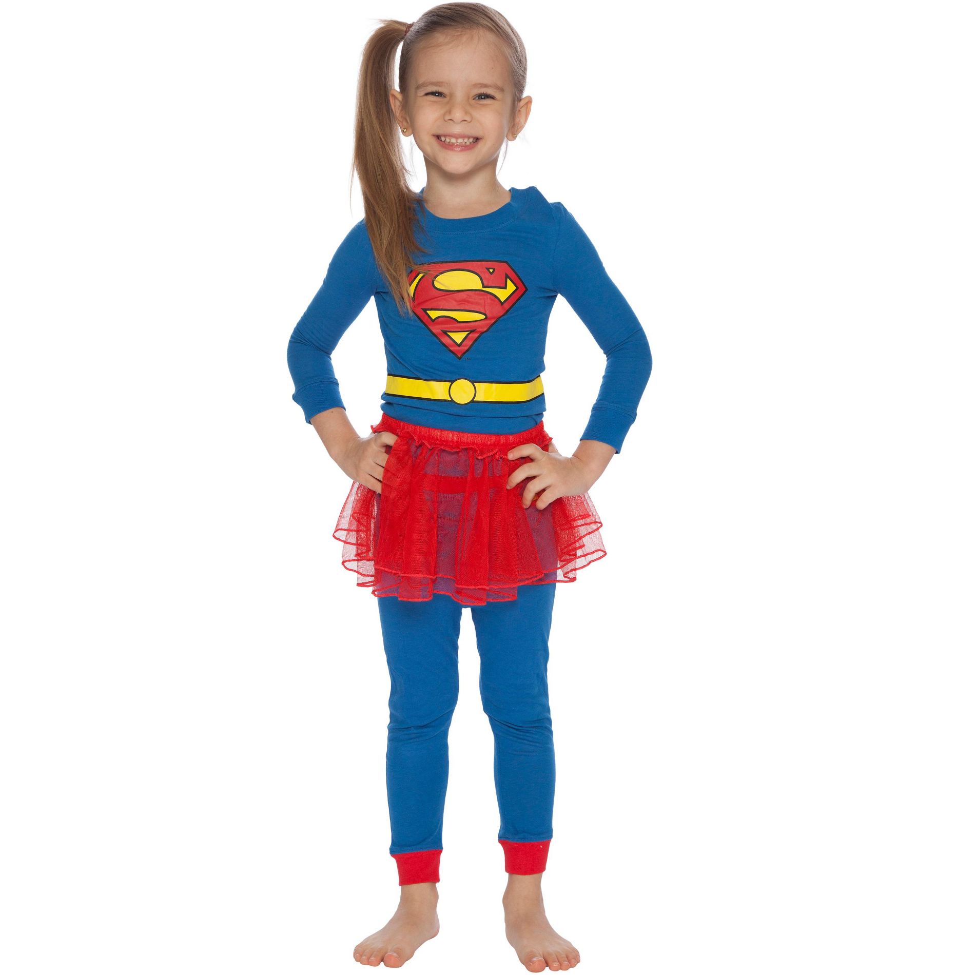Intimo DC Comics Supergirl Tutu 3 Piece Tight Fit Toddler Girls Sleep Pajama Set (2T) Multicoloured