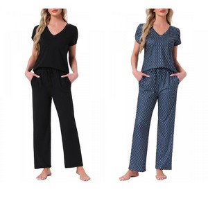 INSPIRE CHIC Women's 2 Pcs Short-Sleeve V-neck Tee & Drawstring Pants Pajama Sets with Pockets - 1 of 4