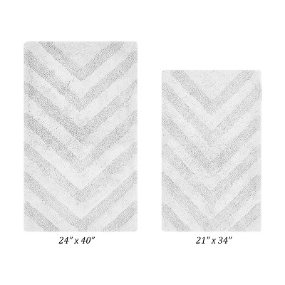 Hugo 2-Piece Bath Rug Set 100% Premium Cotton Tufted Chevron Pattern Bathmats for Bathroom, Super Soft Absorbent Machine Washable
