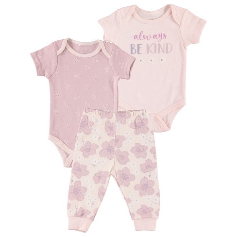 Kyle & Deena Baby Girl Clothes Layette Set Footless Sleep and Play 3 Pack  Floral Pink Roses 3-6M