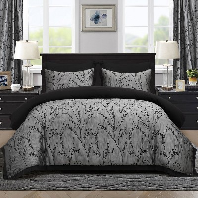 HIG 7-Piece Burgundy Jacquard Bed in a Bag, Queen Size Comforter Set with Floral Tree Branch Patchwork Design, Euro Shams & Window Panels — фото 5