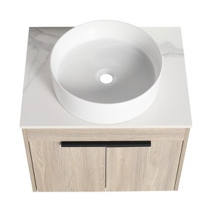 Vynxaria 36 in. Single Modern White Oak Plywood Bath Vanity with White Stone Basin Top KD-PACKING Ready to Assemble - 1 of 4