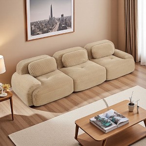 Corduroy 3-Seater Modular Sofa with Curved Arms & Anti-Slip Base - 1 of 4