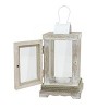 8" Rustic Coastal Wooden Candle Lantern Off White - Stonebriar Collection - image 3 of 4