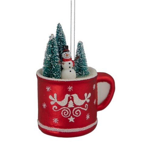 Northlight 4.25" Christmas Trees and Snowman in a Cup Glass Ornament - image 1 of 4