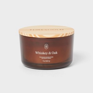 3-Wick Amber Glass Wooden Wick Whiskey and Oak Jar Candle 13oz - Threshold™ - 1 of 3