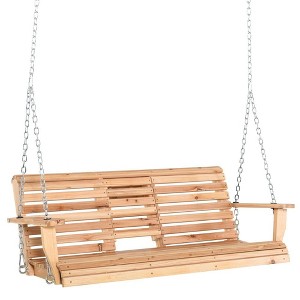 PAGED 3-Person Porch Swing with Folding Coffee Table and Chains,Modern Bench Swing for Patio Backyard,Garden - 1 of 4