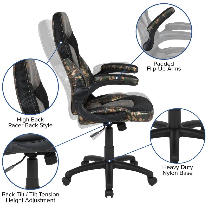 Flash Furniture X10 Gaming Chair Racing Office Ergonomic Computer PC Adjustable Swivel Chair with Flip-up Arms, 6 of 15