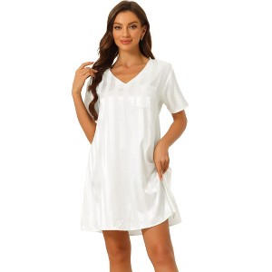 cheibear Women's Short Sleeve Mini length Striped Pajama Dress - 1 of 4