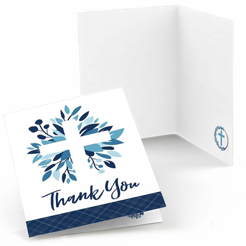 Big Dot of Happiness Blue Elegant Cross - Boy Religious Party Thank You Cards (8 count), 1 of 7