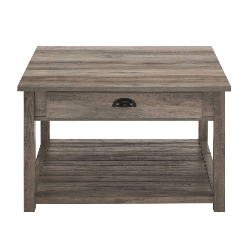 June Rustic Farmhouse Square Coffee Table with Lower Shelf Gray Wash - Saracina Home, 4 of 9