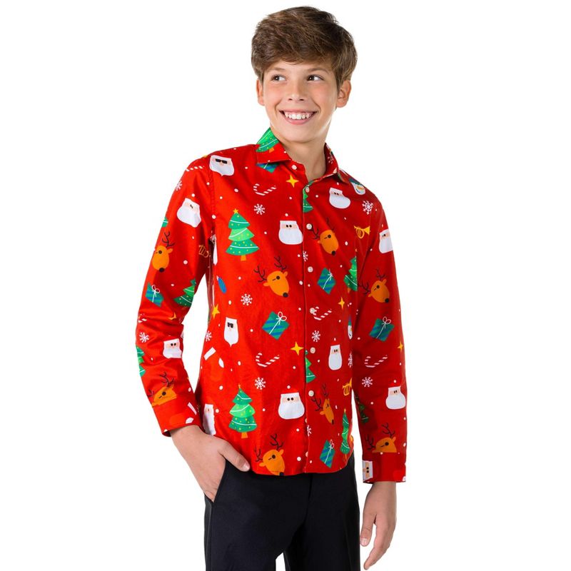 OppoSuits Teen Boys Christmas Shirt - Festivity Red, 1 of 4