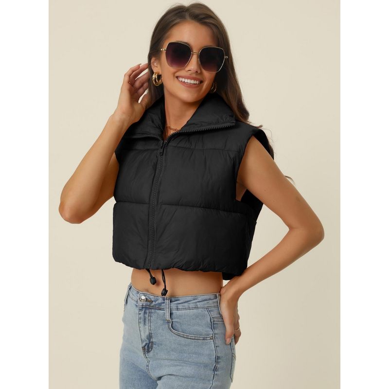 Seta T Women's High Stand Collar Lightweight Zip Puffer Crop Padded Vest, 3 of 6