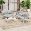 Christopher Knight Home Belle 4 Piece Modern Patio Metal and Rope Upholstered Seating Set with Coffee Table, Off-White/Gray - 2 of 4