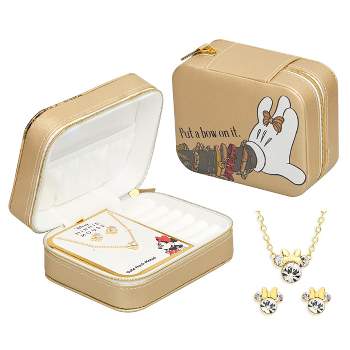 Disney Minnie Mouse Travel Jewelry Box with Pendant and Earrings Gift Set, Put A Bow On It Minnie Design