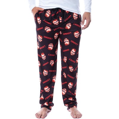Seven Times Six Chucky Mens' Face and Logo Toss Print Pajama Lounge Pants Sleepwear Black